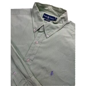 Polo Ralph Lauren Shirt White Green Gingham‎ Check Button Down Men's Size XL